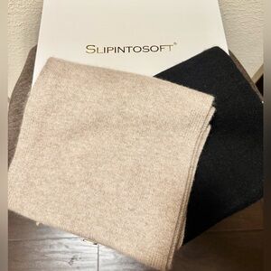 Brand New - Two Slip Into Soft Beige and Black Cashmere Scarves - NWOT